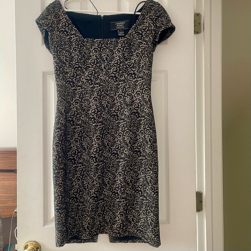 Carmen Marc Valvo Black and Cream Floral Dress